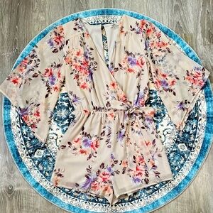 Charlotte Russe XS Baby Light Pink Purple Cream Floral Deep V Romper Shorts